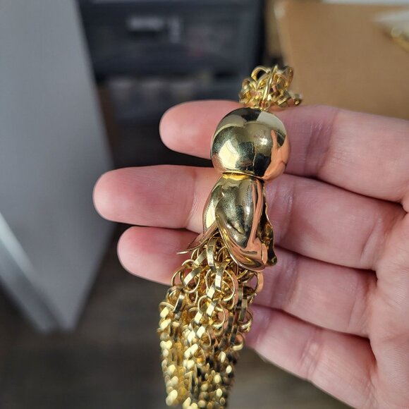 Vintage Tassel Necklace Gold Toned Metal Costume Jewelry - Picture 5 of 10